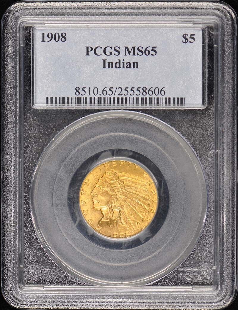 1908 $5 Indian Head PCGS MS65