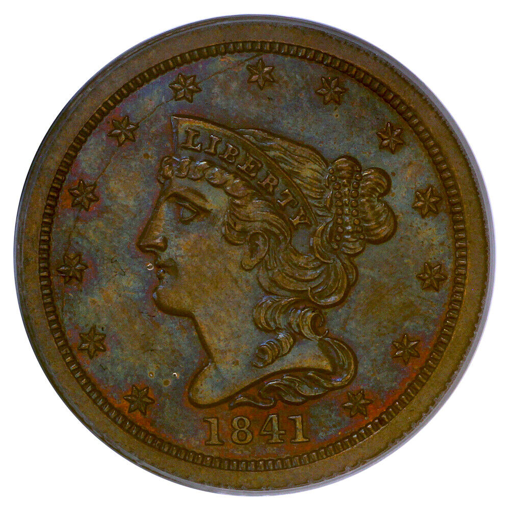 1841 1/2C PCGS/CAC PR63RB (Original, OGH) - Braided Hair Half Cent