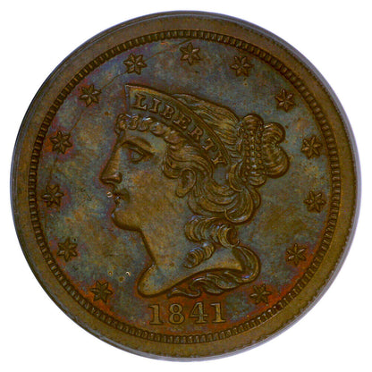 1841 1/2C PCGS/CAC PR63RB (Original, OGH) - Braided Hair Half Cent
