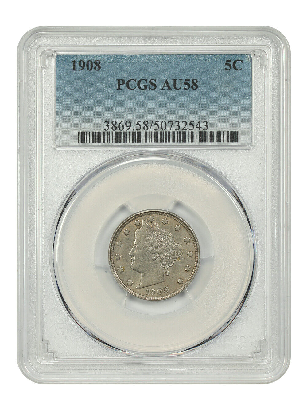 1908 5C PCGS AU58 - Liberty Nickel