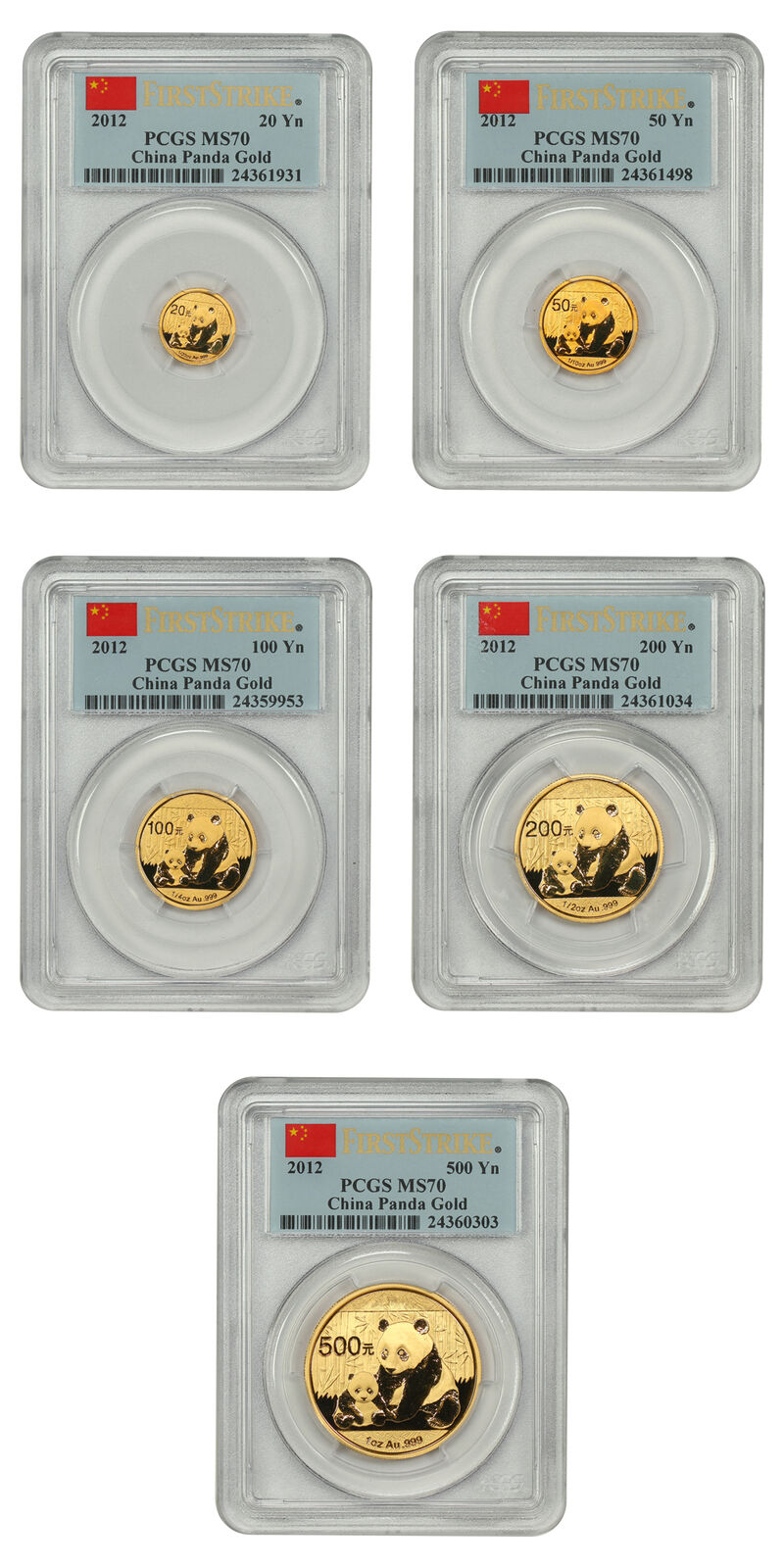 China: 2012 Gold Panda Prestige Set PCGS Gem BU (5 Coins, First Strike, w/Box &