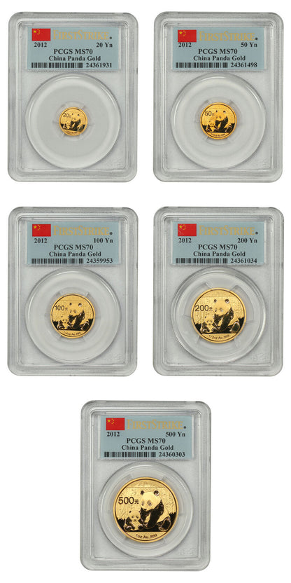 China: 2012 Gold Panda Prestige Set PCGS Gem BU (5 Coins, First Strike, w/Box &