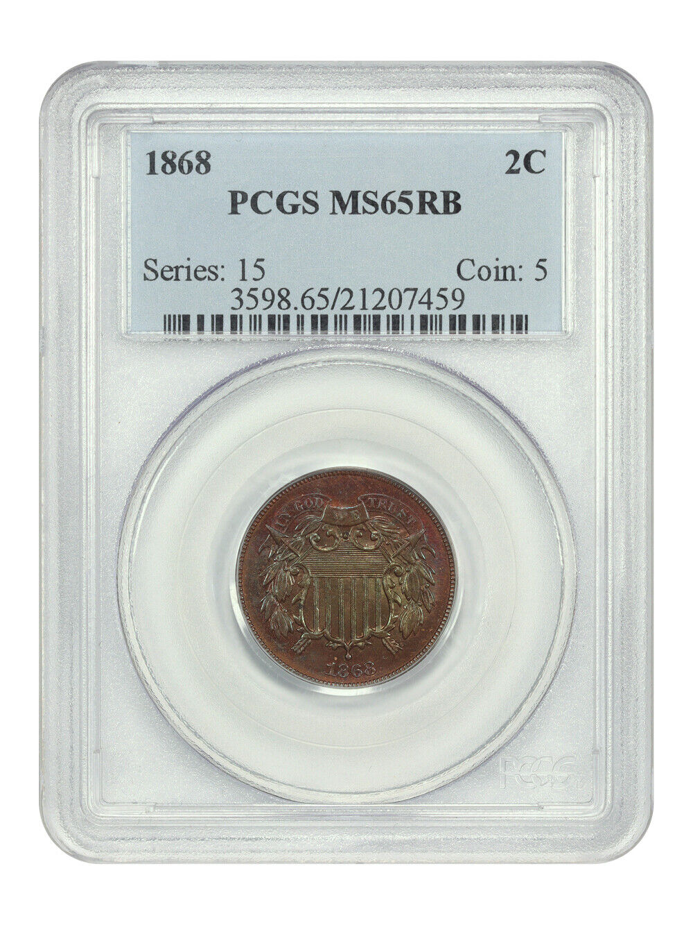 1868 2C PCGS MS65RB - Two Cent - Rainbow Toning!