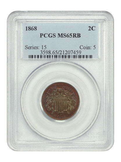 1868 2C PCGS MS65RB - Two Cent - Rainbow Toning!