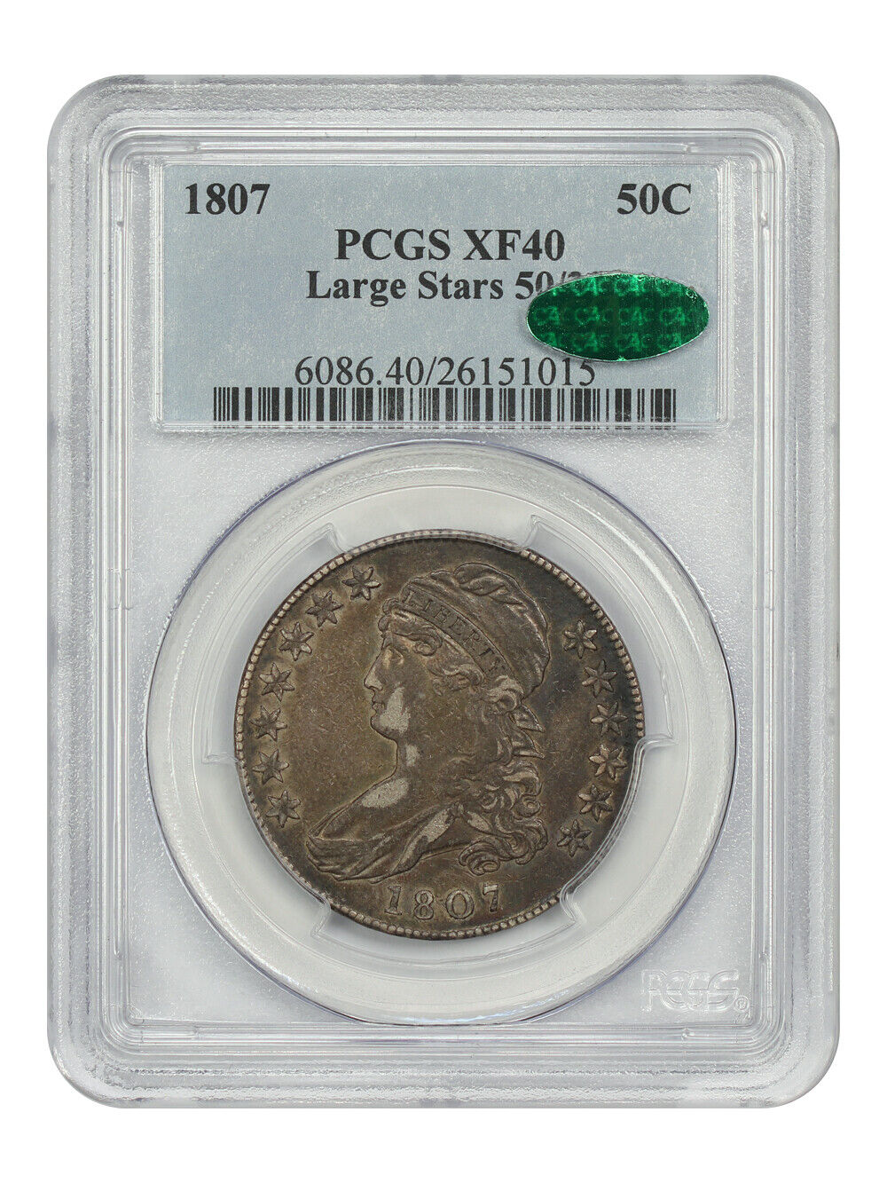 1807 50C PCGS/CAC XF40 (Large Stars, 50/20) - Capped Bust Half Dollar