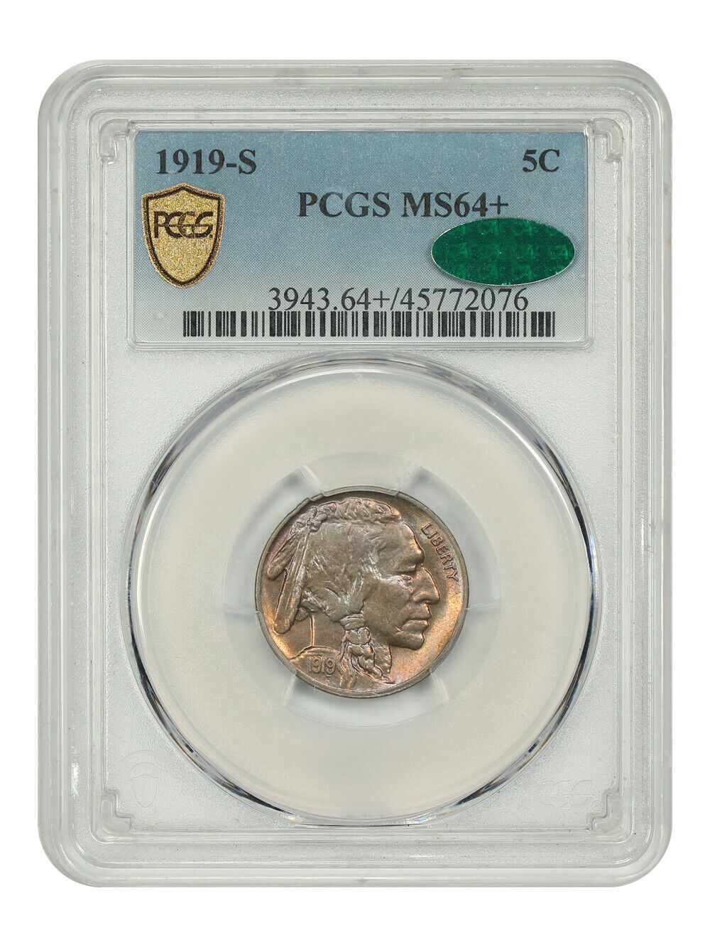 1919-S 5C PCGS/CAC MS64+ - Buffalo Nickel - Scarce S-Mint Buffalo