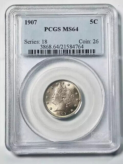 1907 P Liberty Head Nickel PCGS MS-64