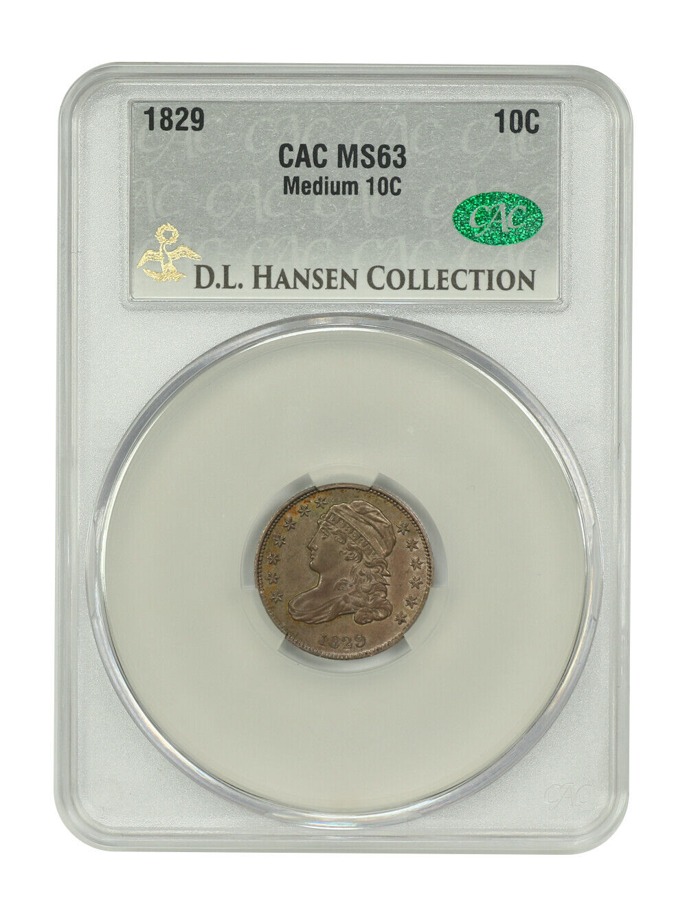 1829 10C CACG MS63 (Medium 10C) ex: D.L. Hansen - Capped Bust Dime