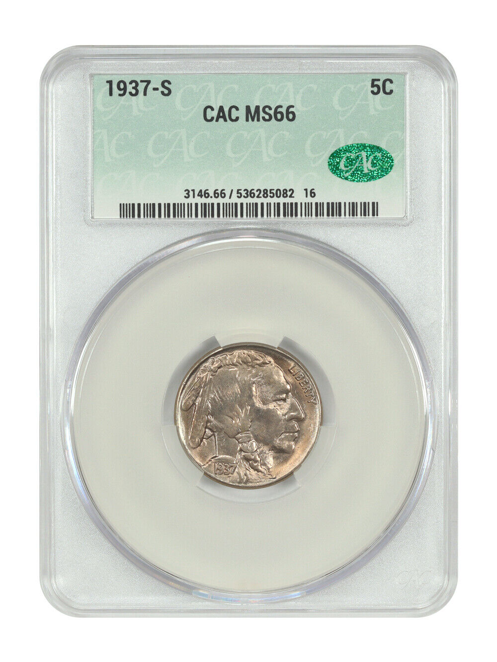 1937-S 5C CACG MS66 - Buffalo Nickel