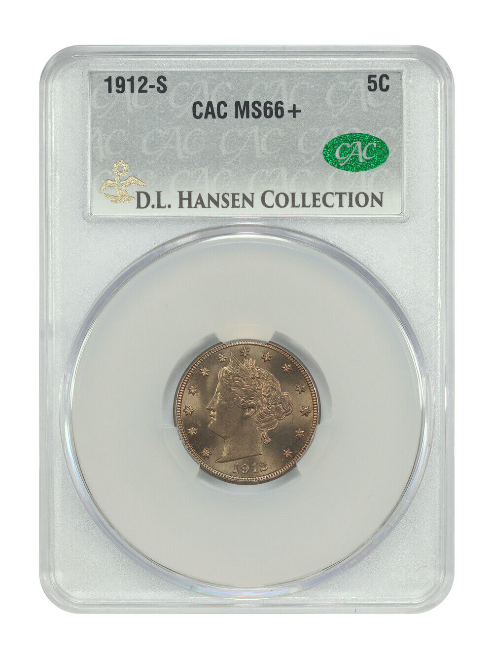 1912-S 5C CACG MS66+ ex: D.L. Hansen - Liberty Nickel