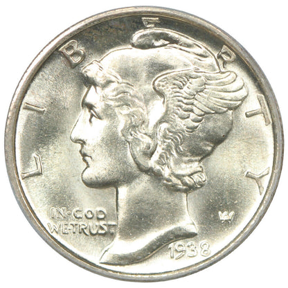 1938-D 10C PCGS MS66FB - Mercury Dime