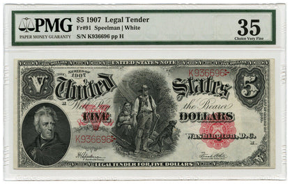 FR. 91 1907 Legal Tender $5 PMG Choice VF 35 - Other - Outstanding Woodchopper