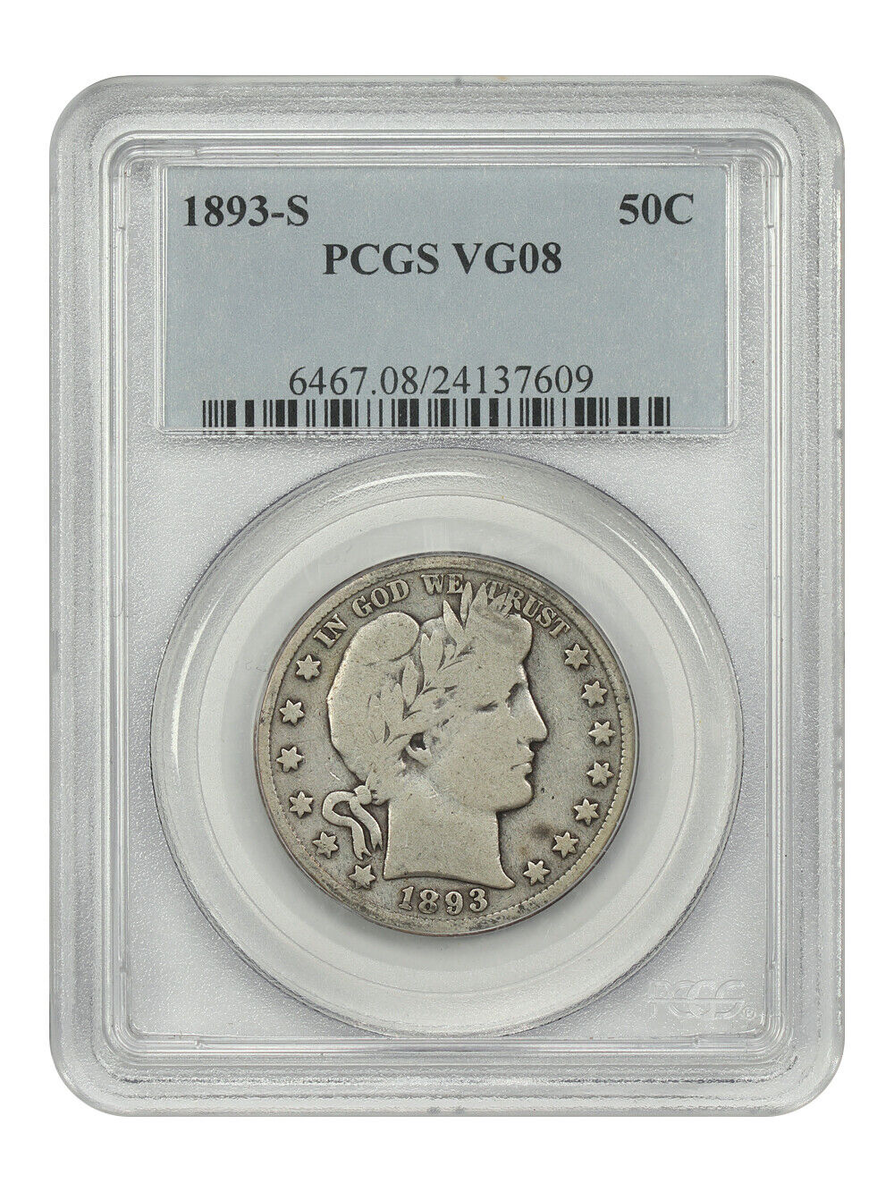 1893-S 50C PCGS VG08 - Barber Half Dollar - Scarce Date