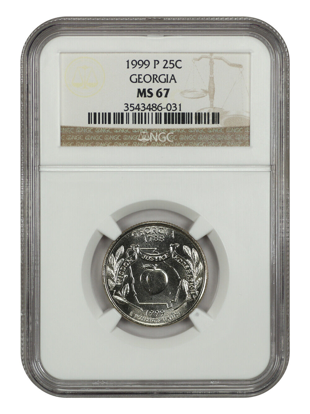 1999-P 25C Georgia NGC MS67 - Washington 50 States Quarters