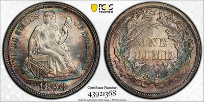 1890 10C Liberty Seated Dime PCGS MS67+