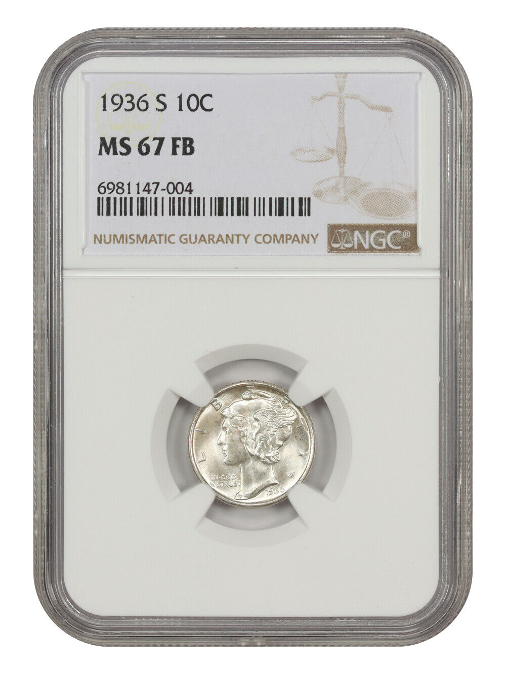 1936-S 10C NGC MS67FB - Mercury Dime