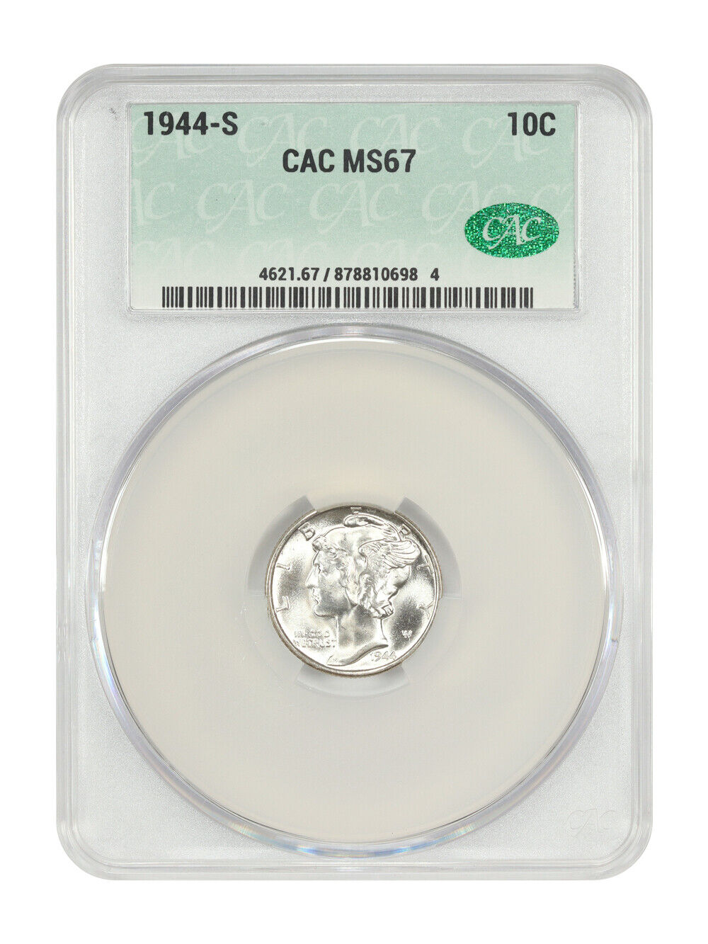 1944-S 10C CACG MS67 - Mercury Dime