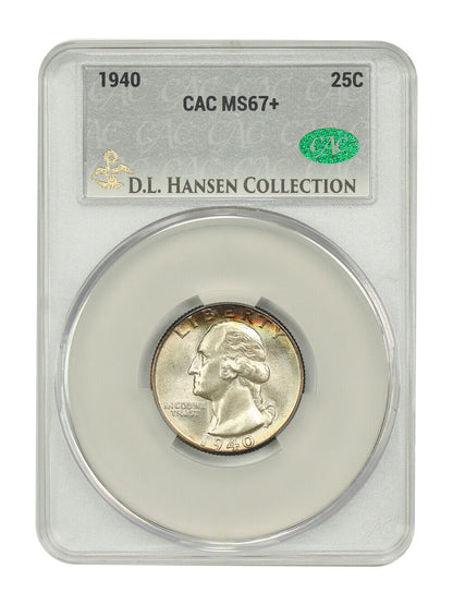 1940 25C CACG MS67+ ex: D.L. Hansen - Washington Quarter - Fantastic Original!