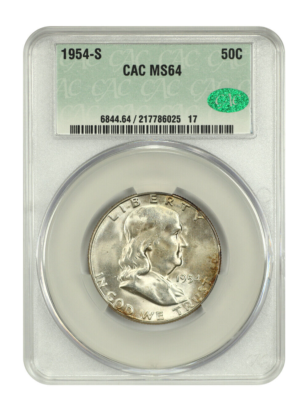 1954-S 50C CACG MS64 - Franklin Half Dollar