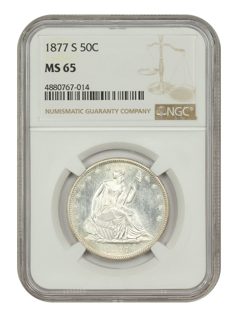 1877-S 50C NGC MS65 - Liberty Seated Half Dollar