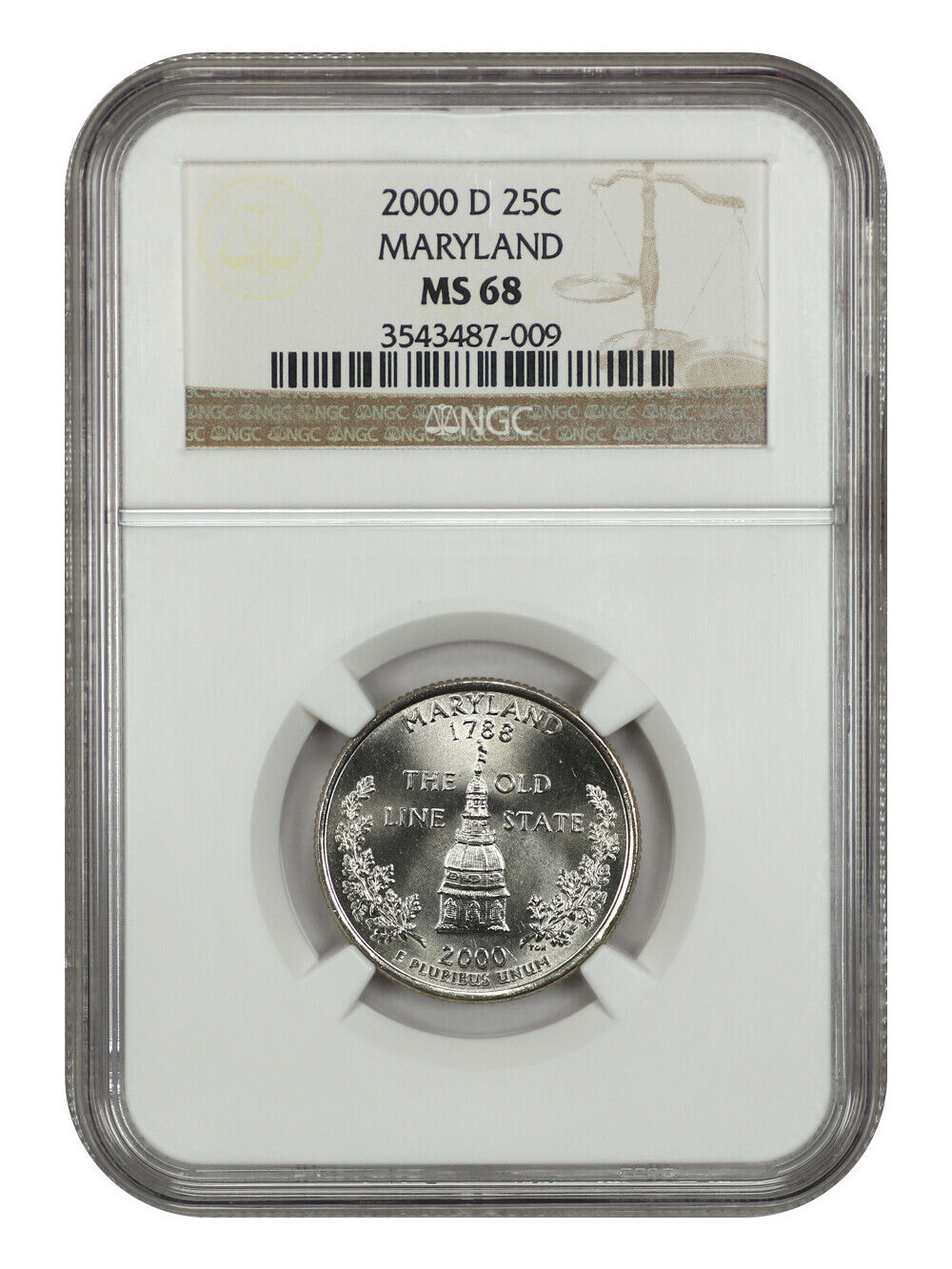 2000-D 25C Maryland NGC MS68 - Washington 50 States Quarters