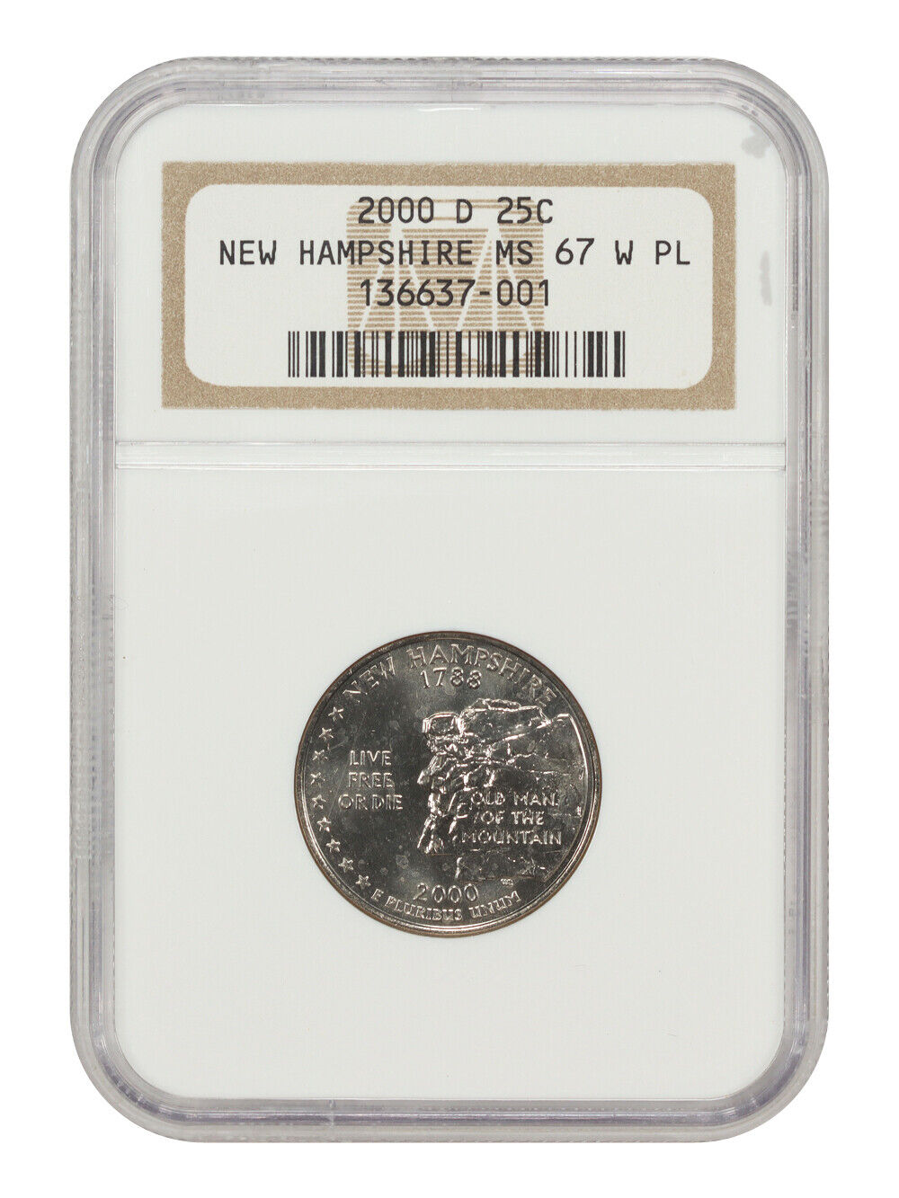 2000-D 25C New Hampshire NGC PL67 - Washington 50 States Quarters