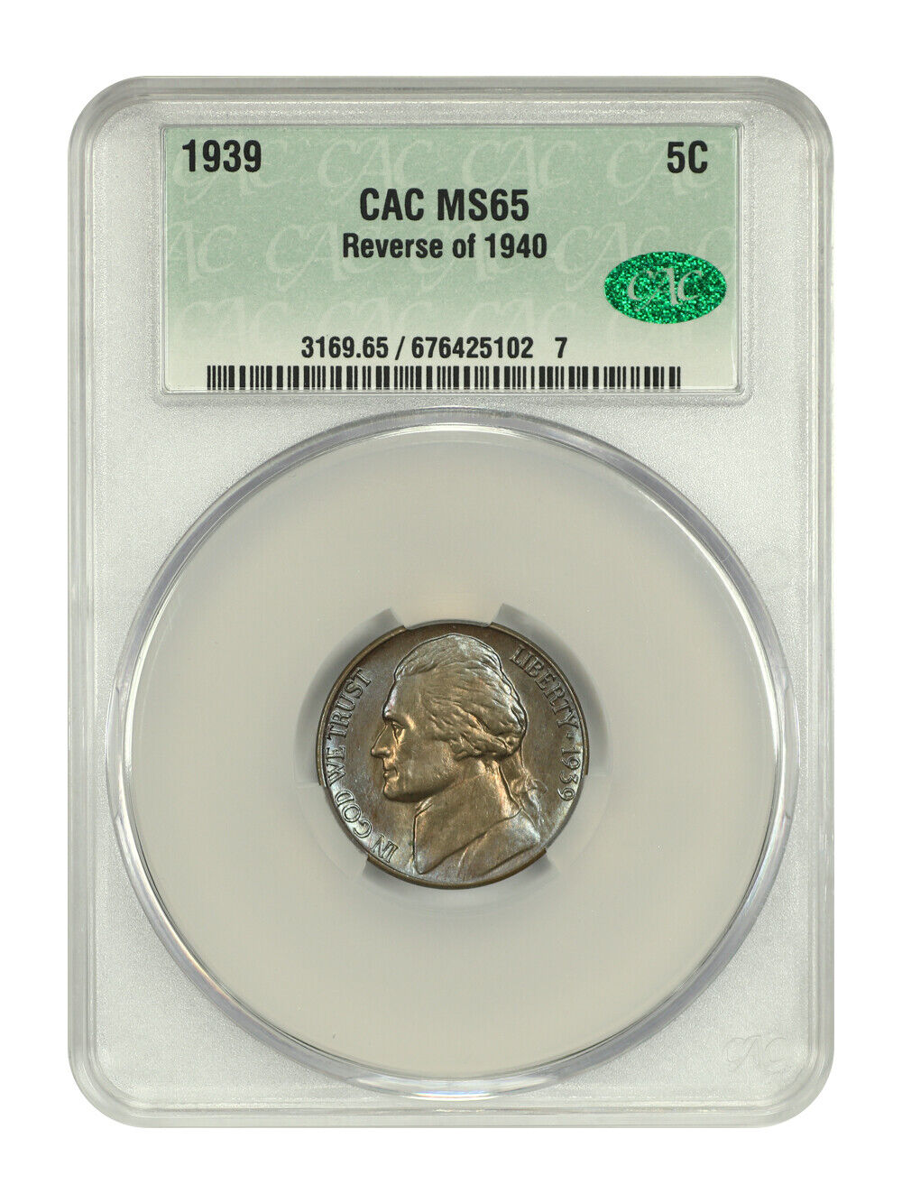 1939 5C Reverse of 1940 CACG MS65 - Jefferson Nickel