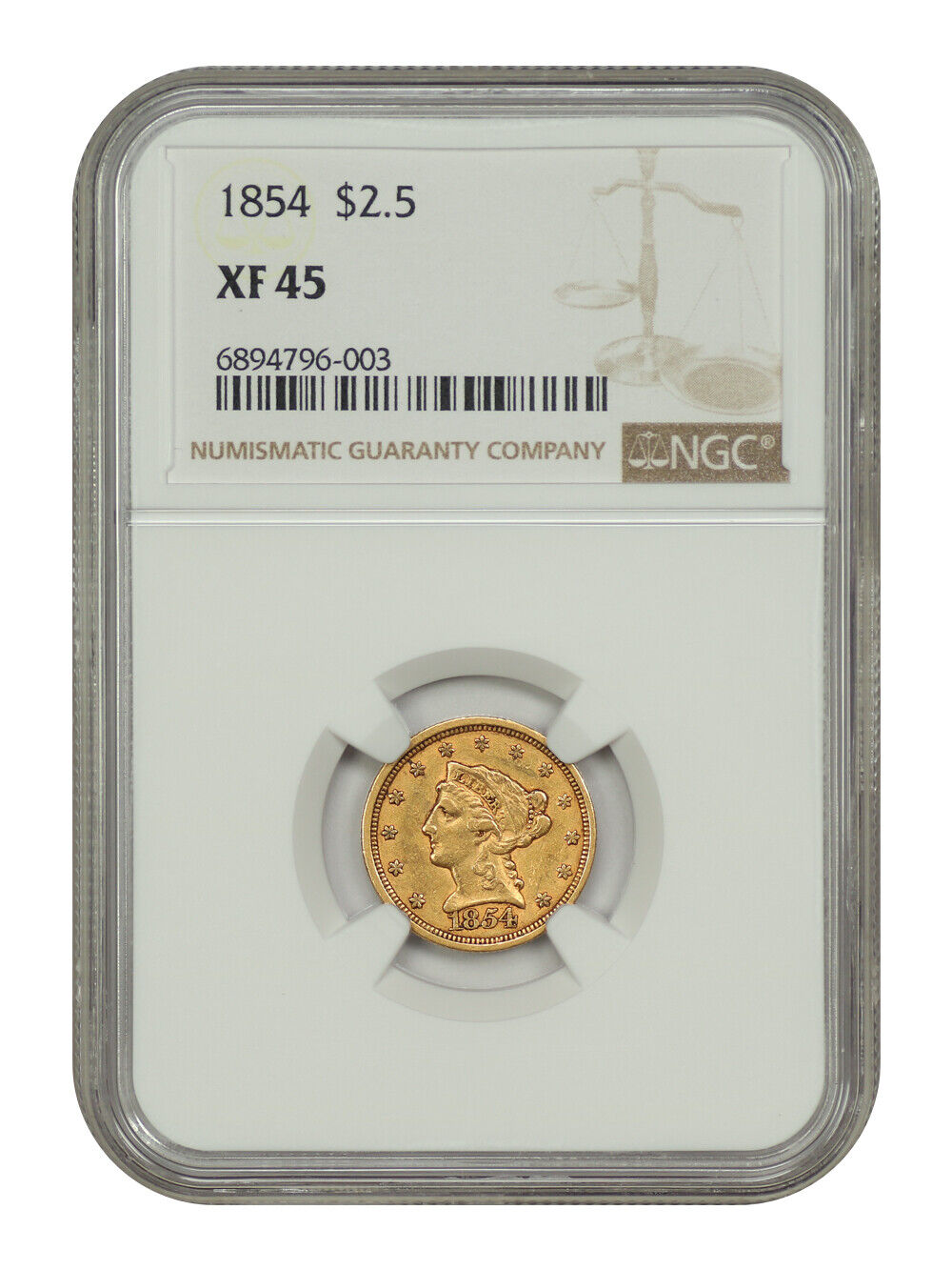 1854 $2.50 NGC XF45 - Liberty Head $2.5