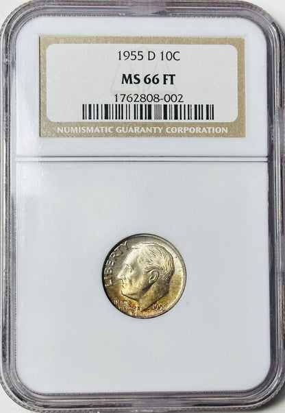 1955 D Dimes Roosevelt NGC MS-66 FT