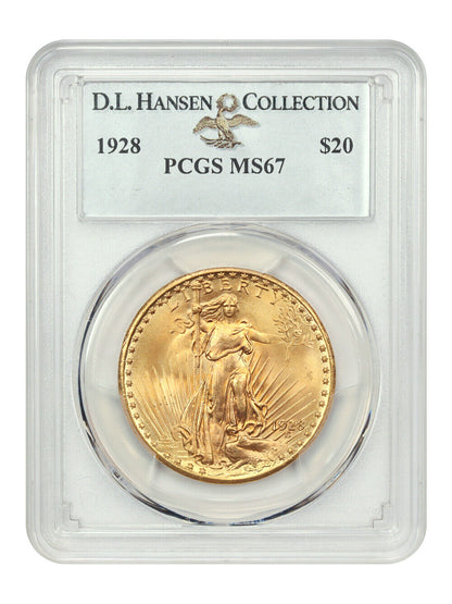 1928 $20 PCGS MS67 ex: D.L. Hansen