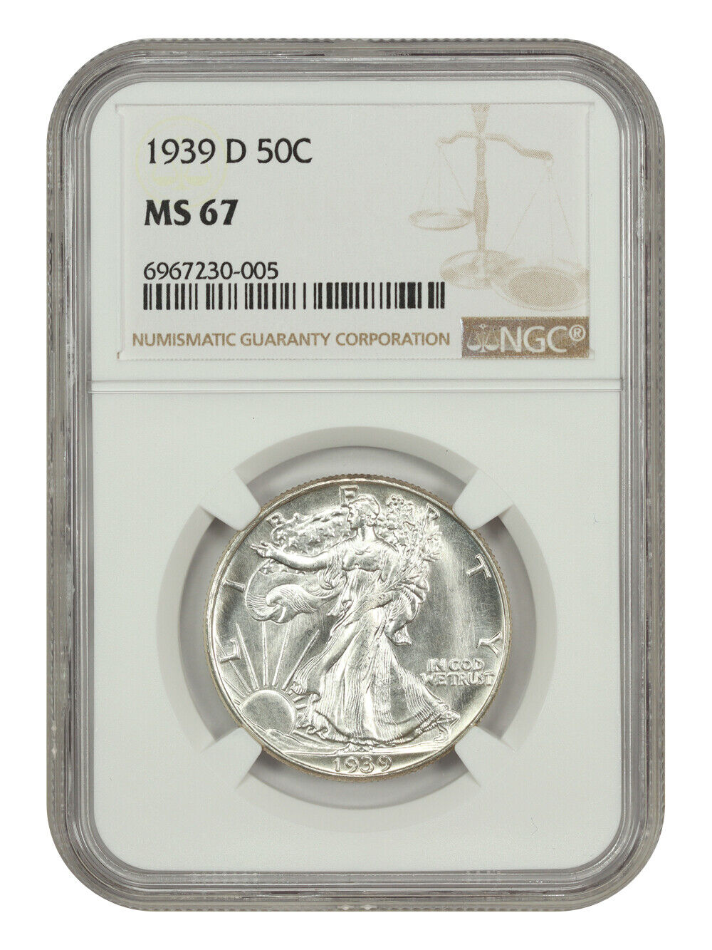 1939-D 50C NGC MS67 - Walking Liberty Half Dollar