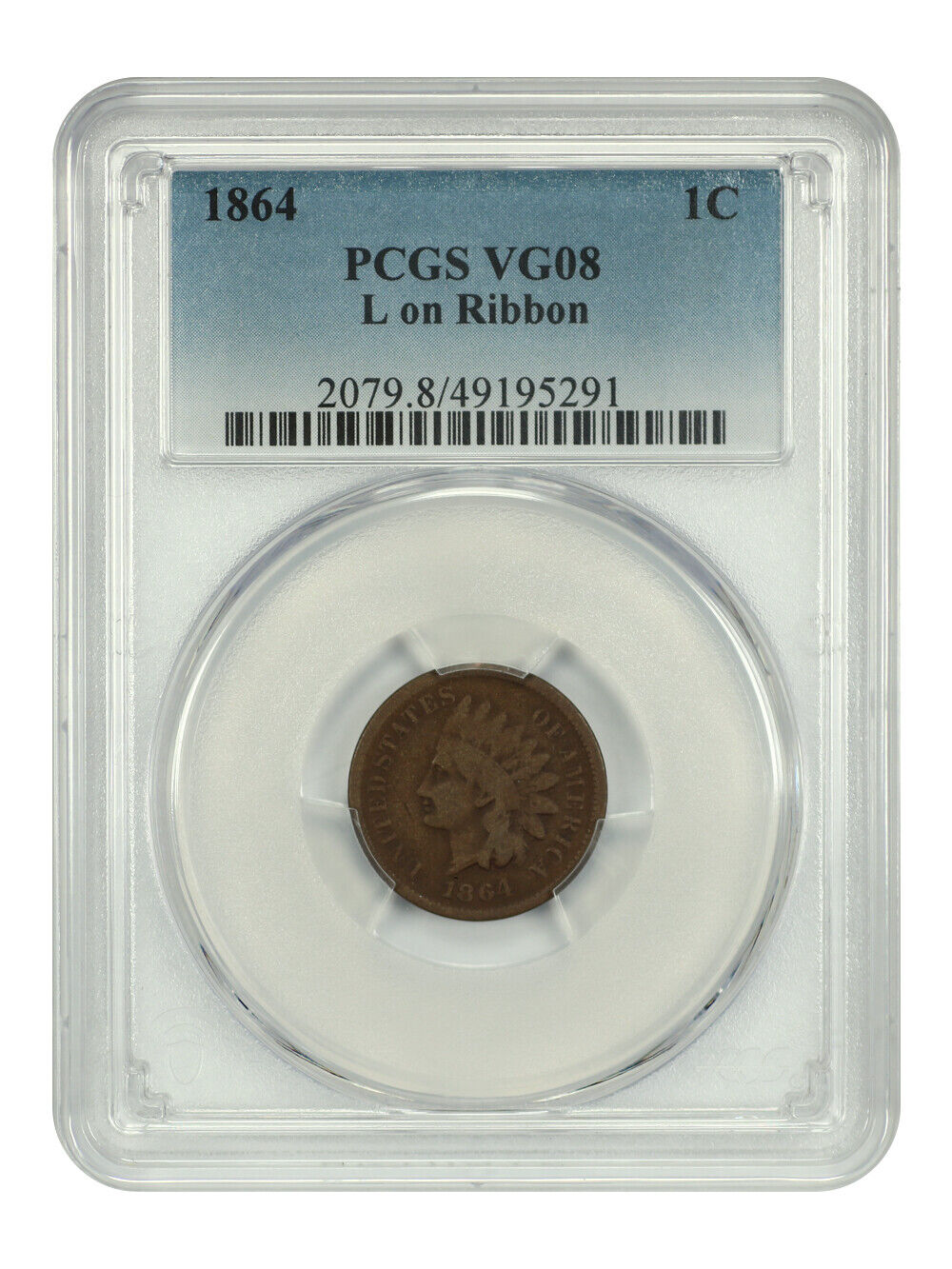 1864 1C PCGS VG8 (L On Ribbon) - Indian Cent