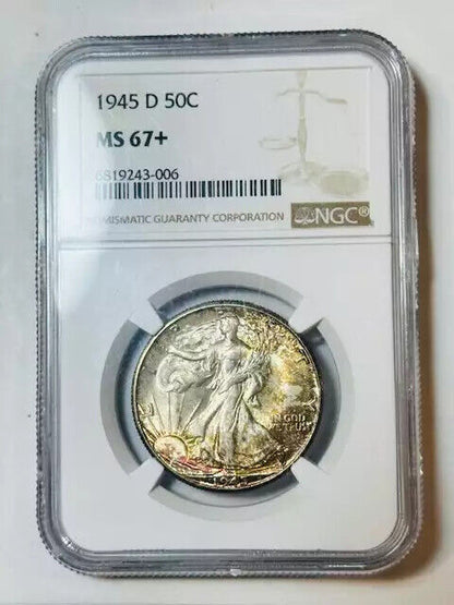 1945 D Walking Liberty Half Dollar NGC MS-67+ PQ Great toning!!