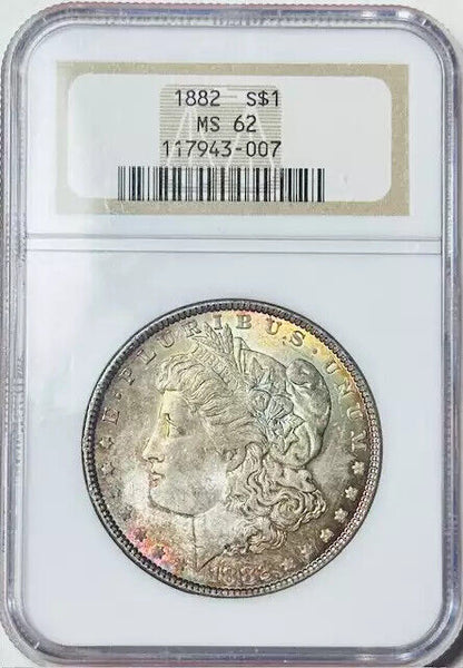 1882 P Morgan Silver Dollar NGC MS-62 Rainbow toned x2! Better date