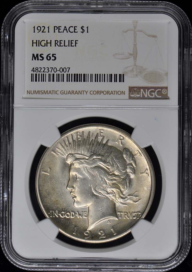 1921 Peace Dollar HIGH RELIEF S$1 NGC MS65