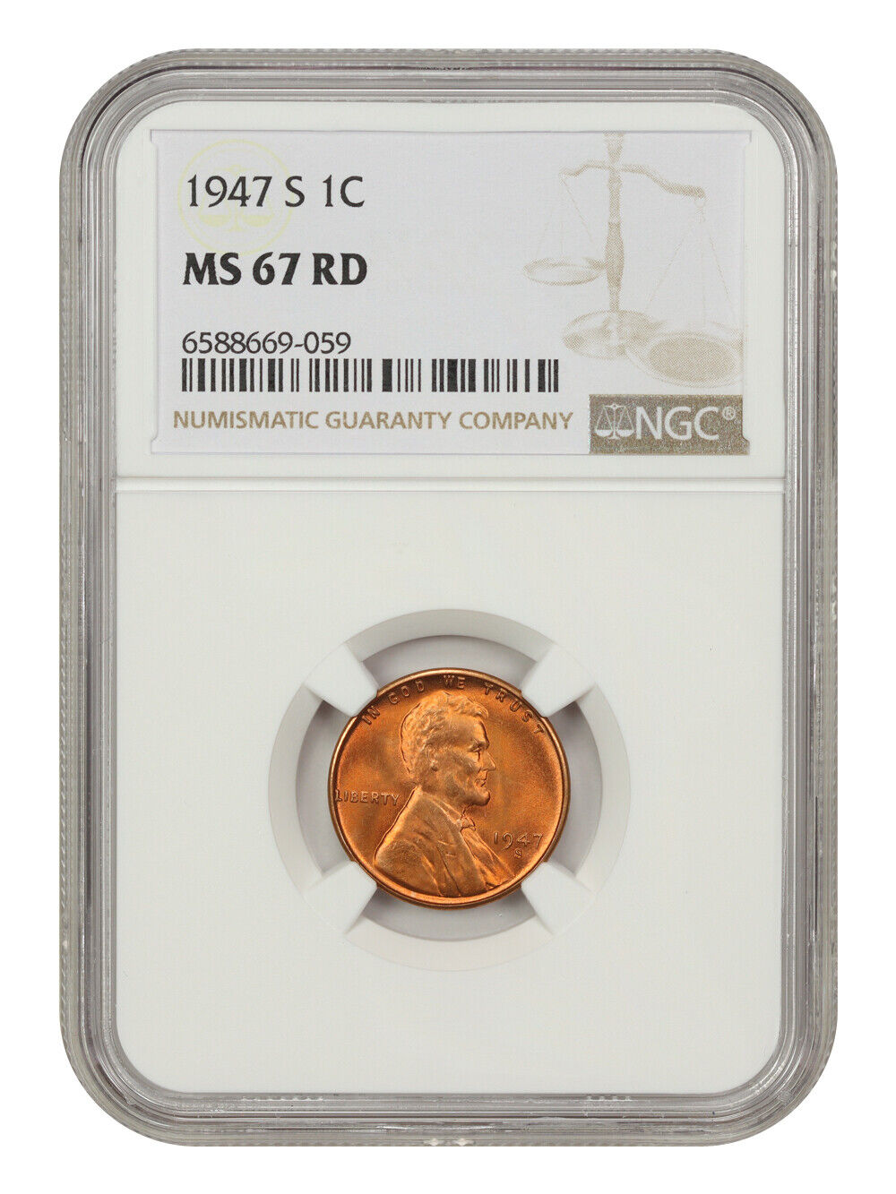 1947-S 1c NGC MS67 RD