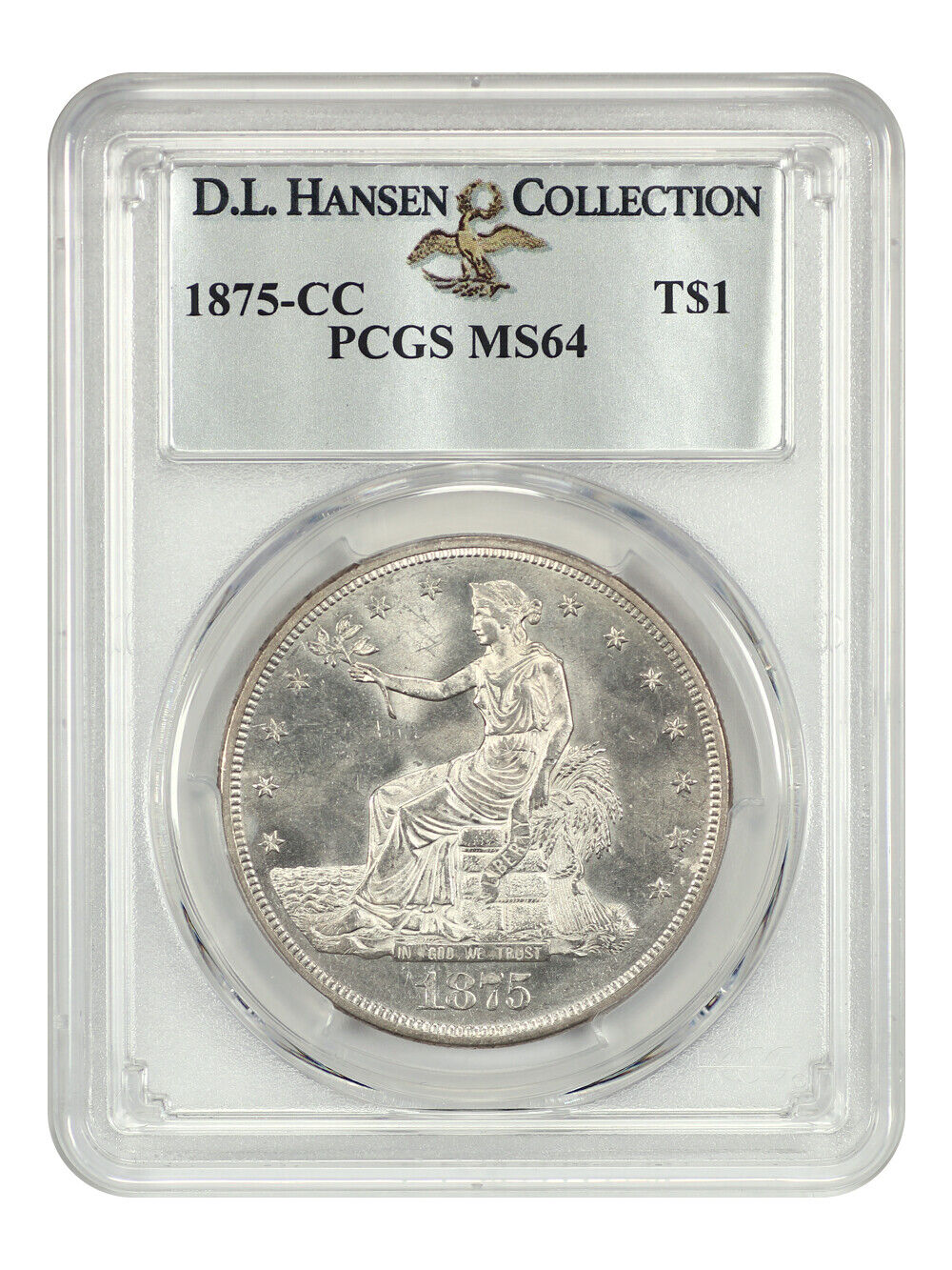 1875-CC Trade $1 PCGS MS64 ex: D.L. Hansen