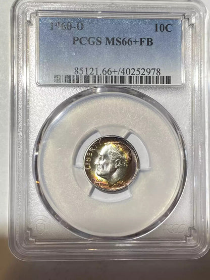 1960 D Dimes Roosevelt PCGS MS-66+ FB Rainbow Toning