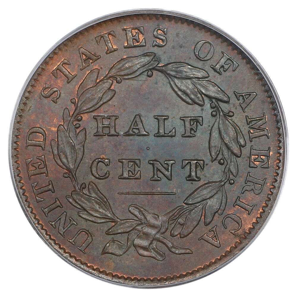 1833 1/2C PCGS/CAC MS66BN