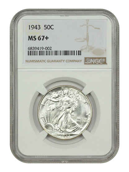 1943 50C NGC MS67+ - Walking Liberty Half Dollar