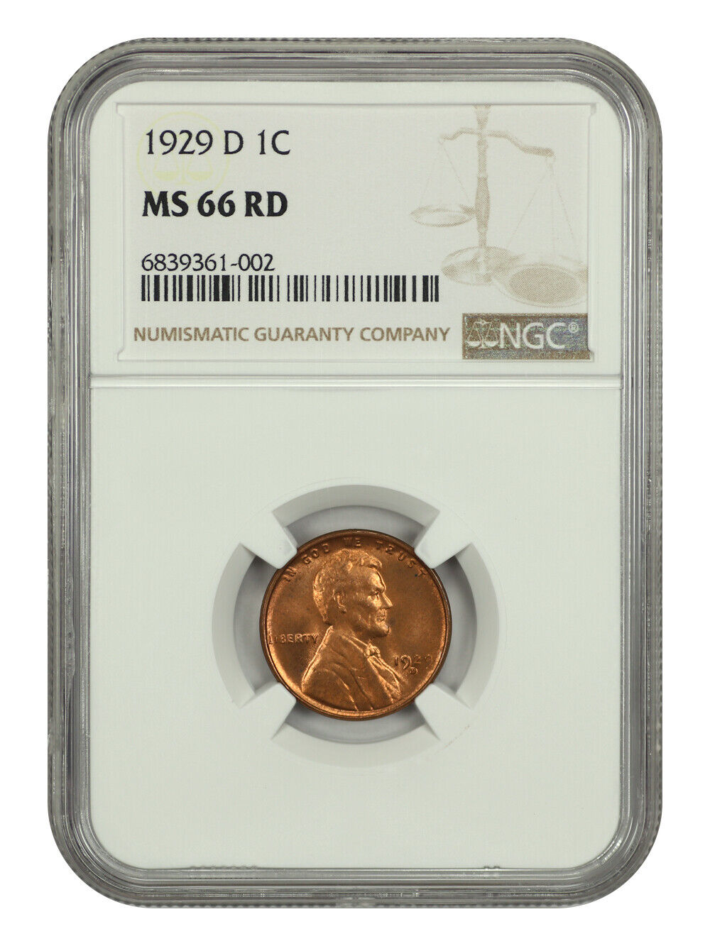 1929-D 1C NGC MS66RD - Lincoln Cent (Wheat Reverse)