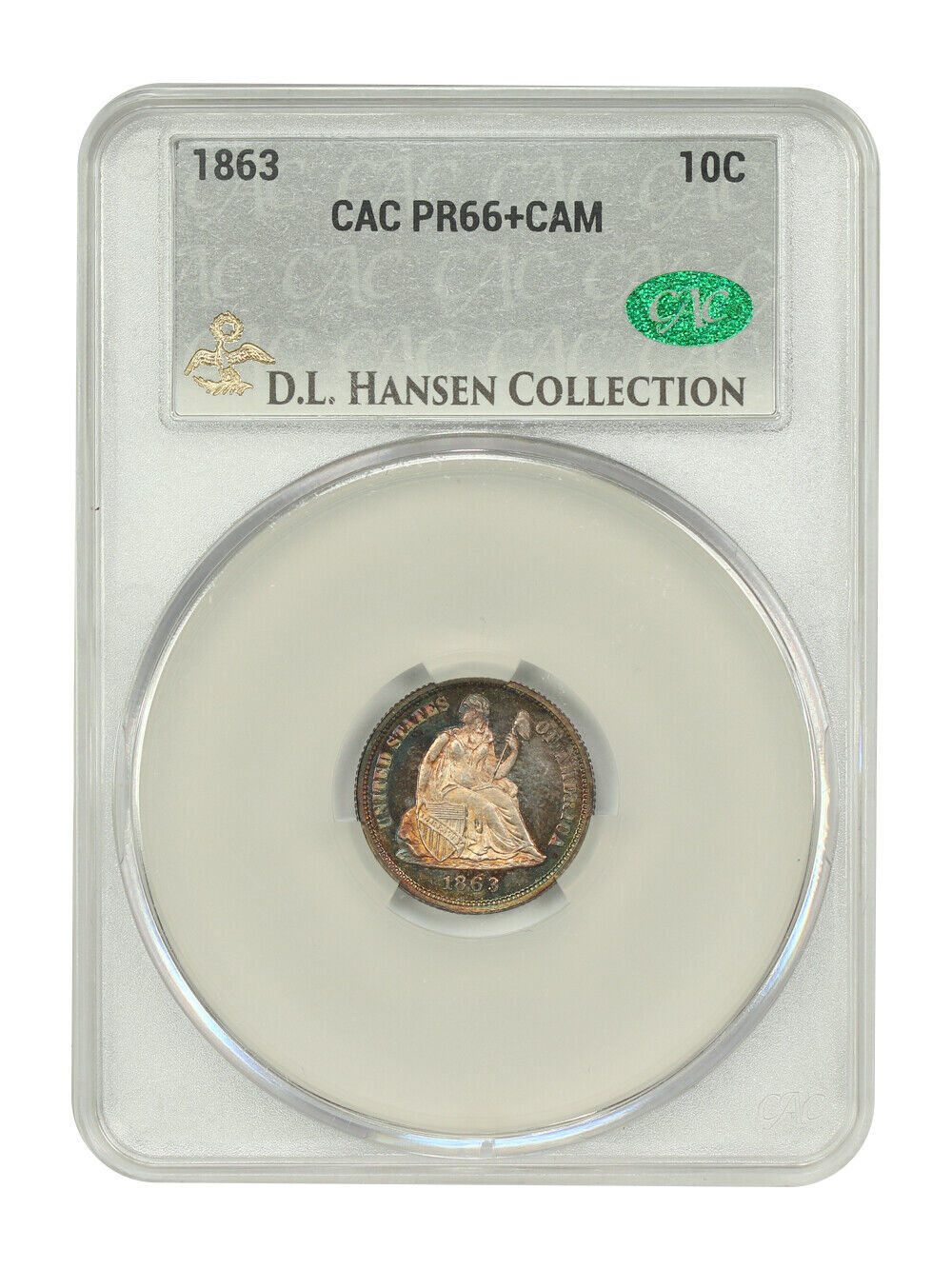 1863 10C CACG PR66+CAM ex: D.L. Hansen - Liberty Seated Dime