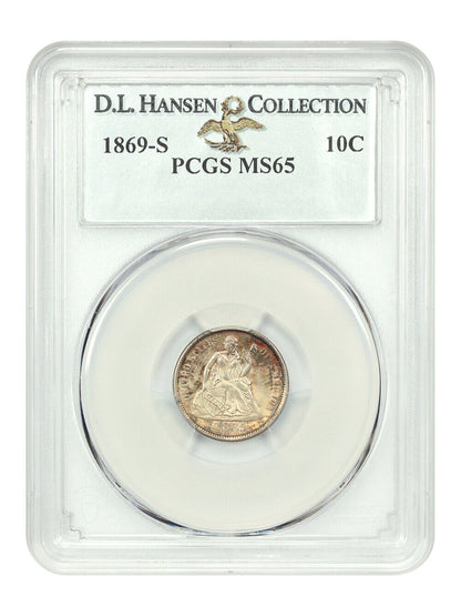 1869-S 10C PCGS MS65 ex: D.L. Hansen