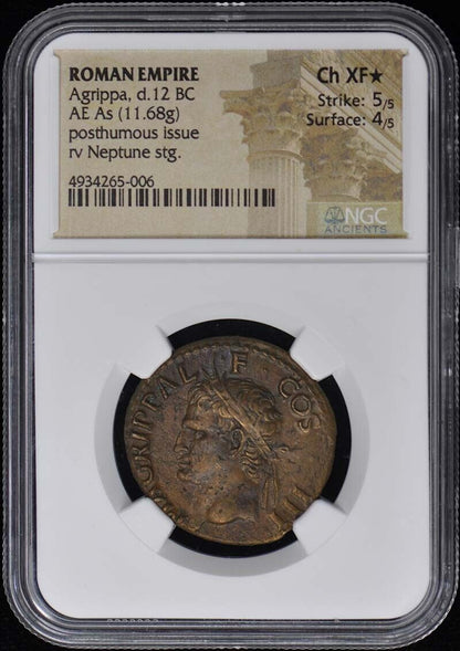 Agrippa, d.12 BC ROMAN EMPIRE AE As NGC XF45 (STAR)