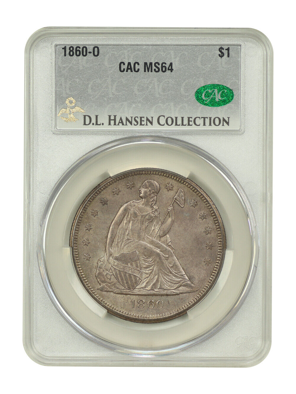 1860-O $1 CACG MS64 ex: D.L. Hansen - Liberty Seated Dollar