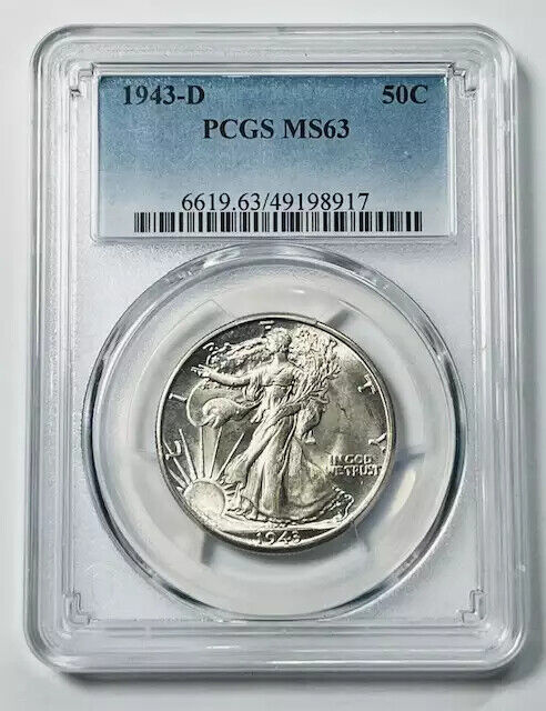 1943 D Walking Liberty Half Dollar PCGS MS-63 White!