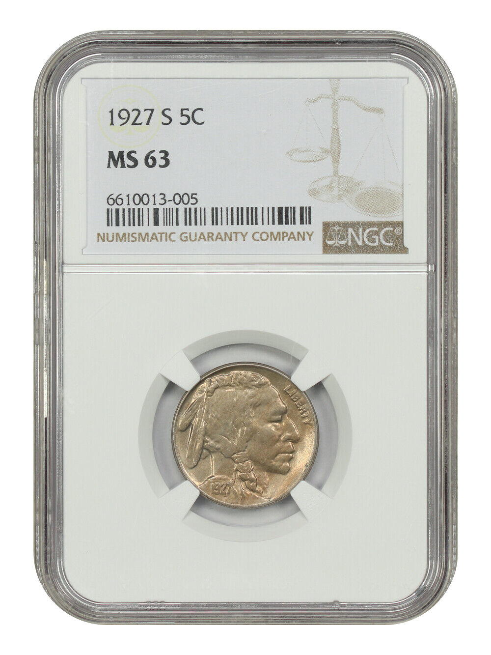 1927-S 5C NGC MS63 - Buffalo Nickel