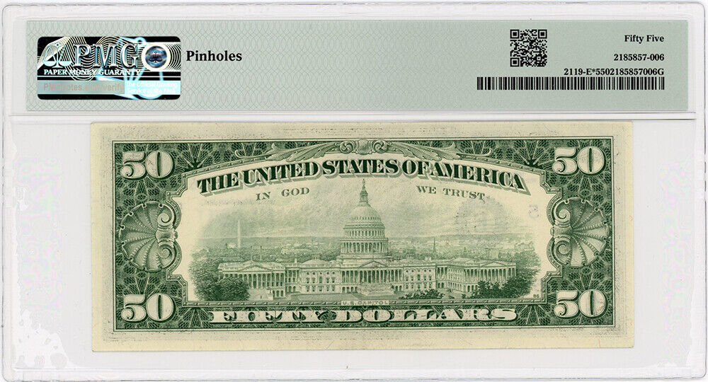 FR. 2119E* 1977 $50 Richmond PMG About Unc 55 (Pinholes)