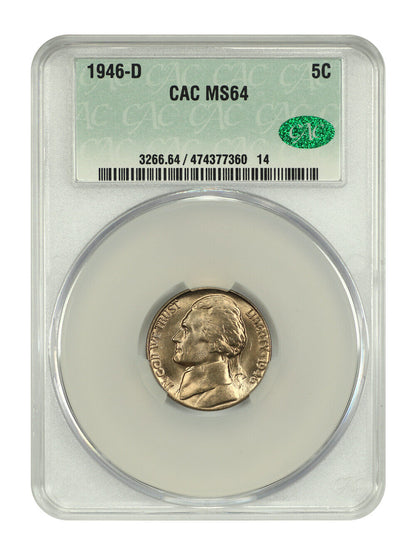 1946-D 5C CACG MS64 - Jefferson Nickel