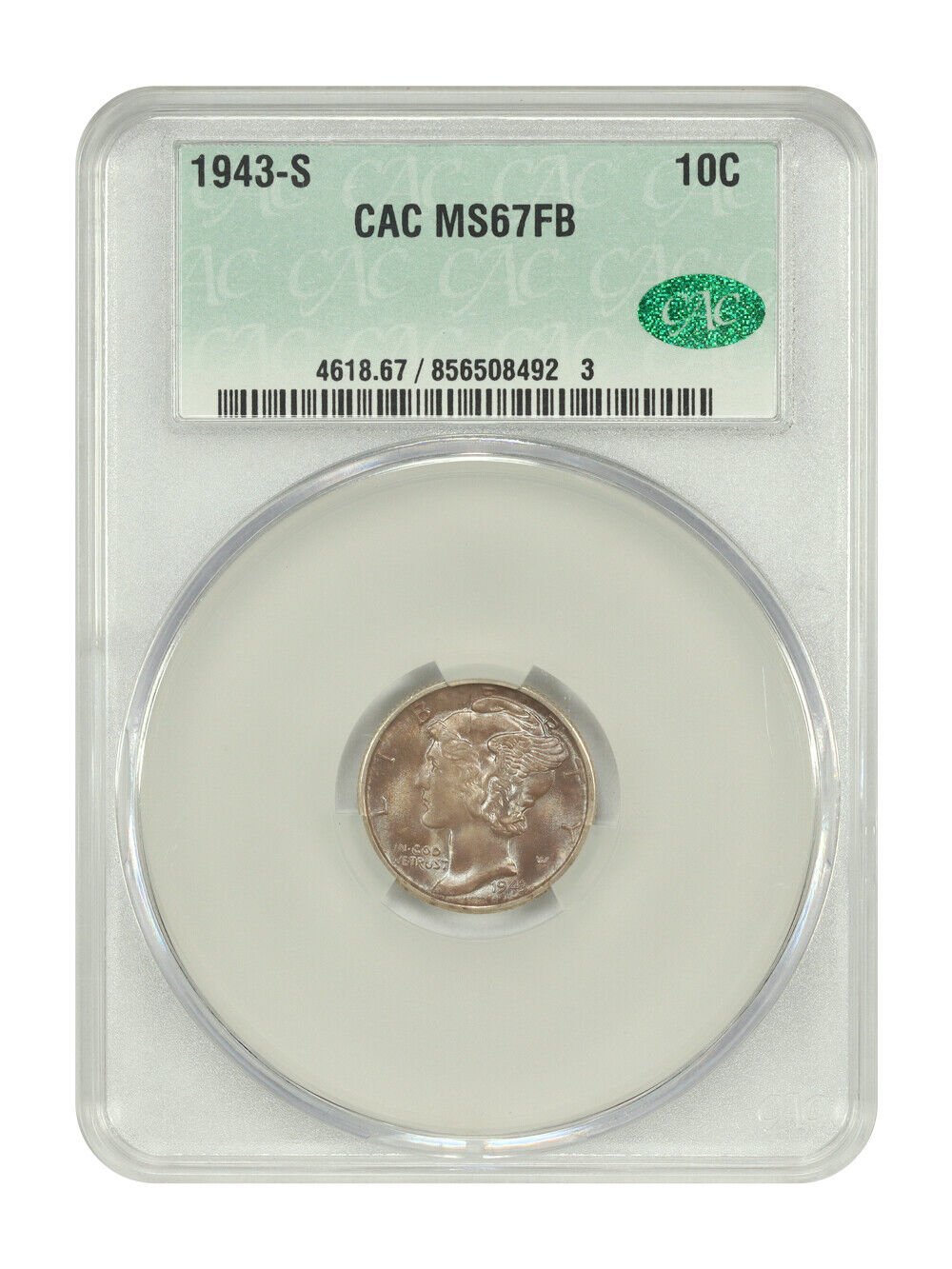 1943-S 10C CACG MS67FB - Mercury Dime